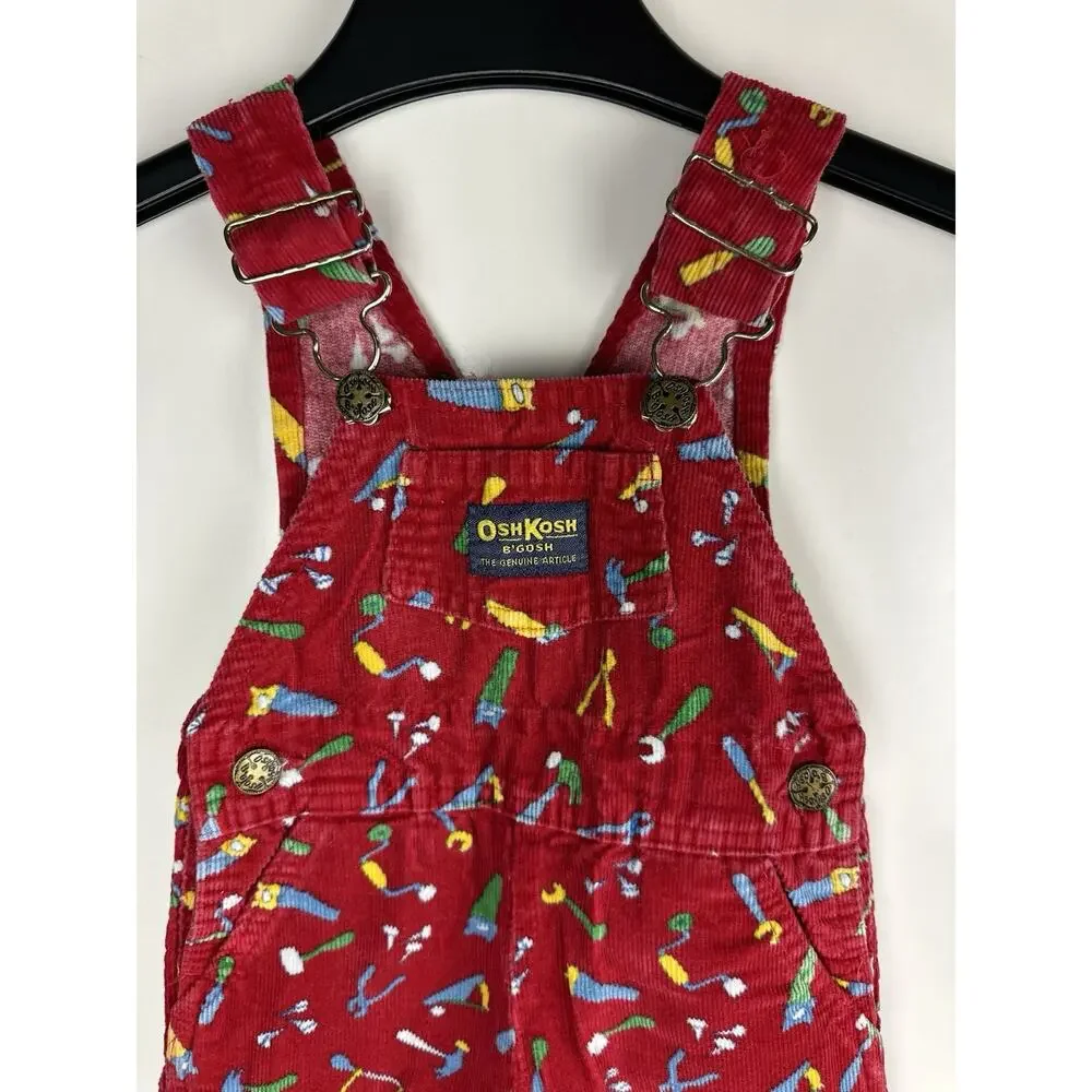 Vintage OshKosh B'Gosh Bib Overalls Red Corduroy Toolbox Tools USA Made 18 Month - Picture 10 of 16